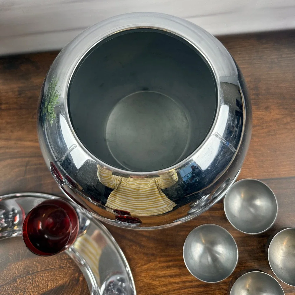 Chase USA Saturn Punch Bowl Set Ruby Glass Mid Century Barware